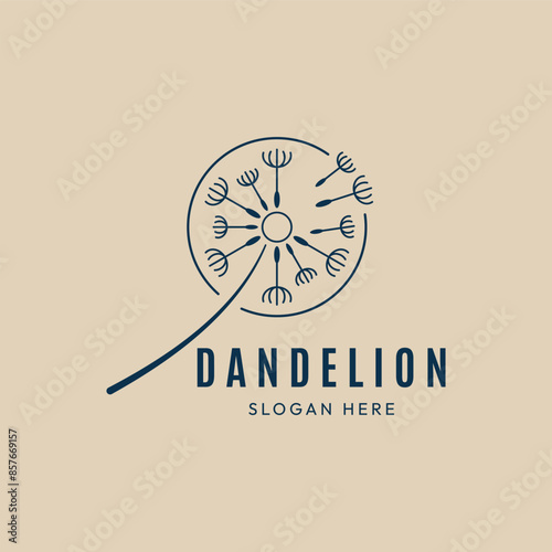 dandelion flower logo line art icon minimalist vector illustration design graphic template