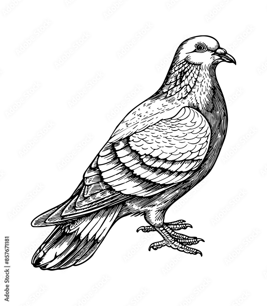 Fototapeta premium pigeon, engraving black and white outline
