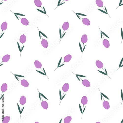 Floral background.Vector spring pattern of tulips.Flat style.