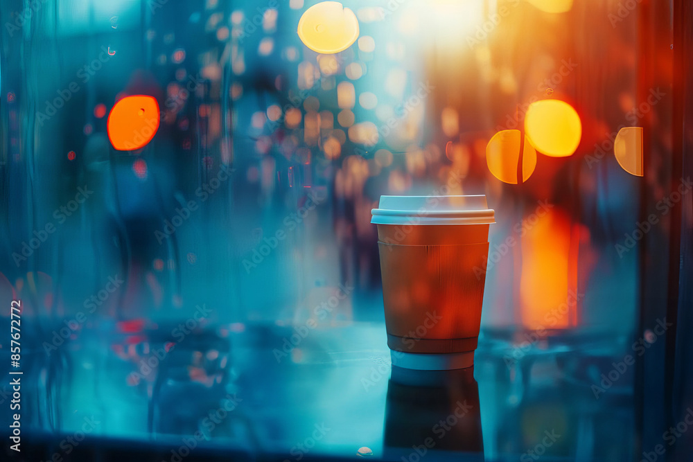 Coffee togo, paper cup, urban, convenience, lifestyle close up, focus on, copy space Bright colors for a dynamic scene Double exposure silhouette with city street Coffee togo, paper cup, urban, convenience, lifestyle close up, focus on, copy space Bright colors for a dynamic scene Double exposure silhouette with city street