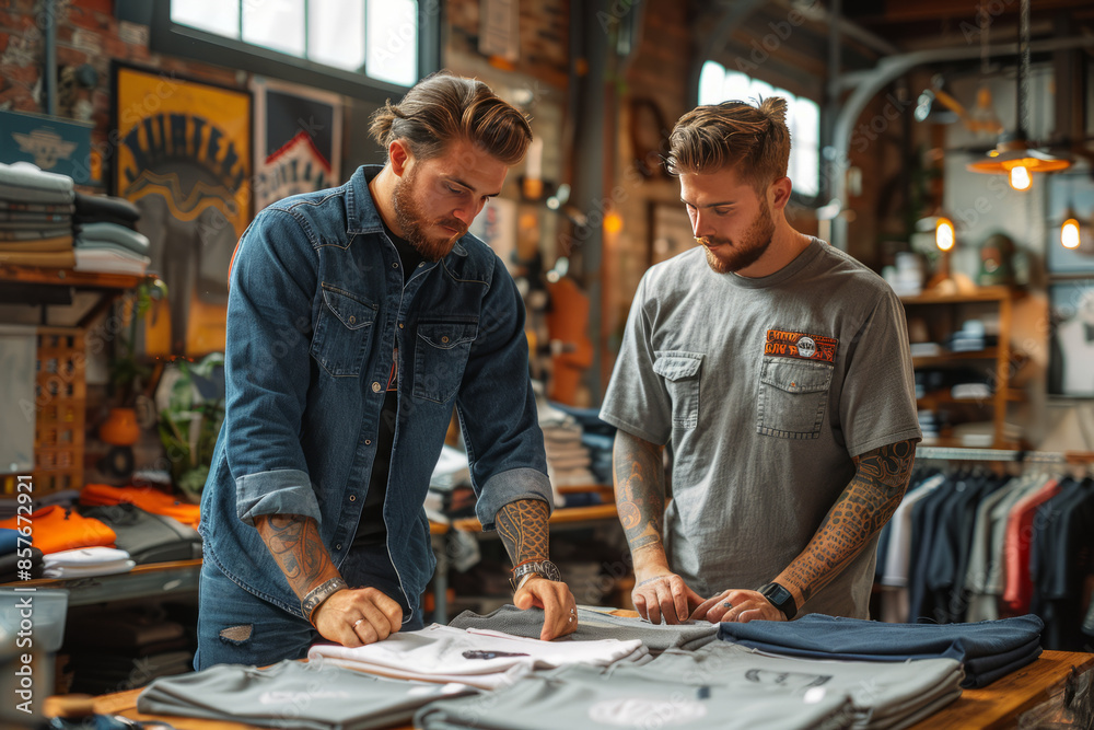 a picture of two designers making shirts.generative ai a picture of two designers making shirts.generative ai