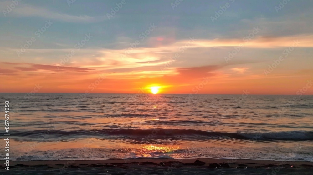 Fototapeta premium Tranquil Sunset Over Gentle Ocean Waves