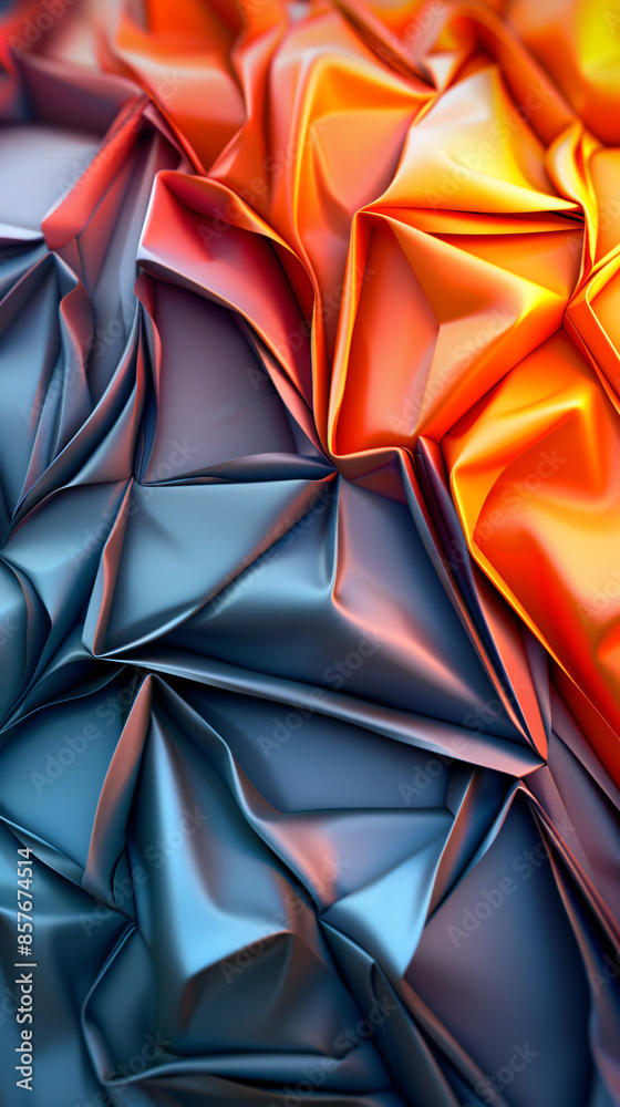 A dynamic abstract 3D background showcasing a variety of origami shapes in metallic shades, offering a modern and sophisticated look A dynamic abstract 3D background showcasing a variety of origami shapes in metallic shades, offering a modern and sophisticated look