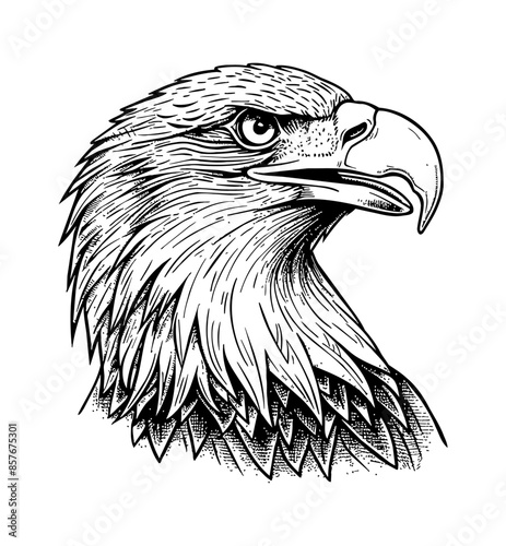 bald eagle, head portrait engraving black and white outline