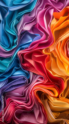 A vibrant abstract 3D background inspired by origami, featuring intricately folded paper structures in bold, contrasting colors, creating a striking visual effect 