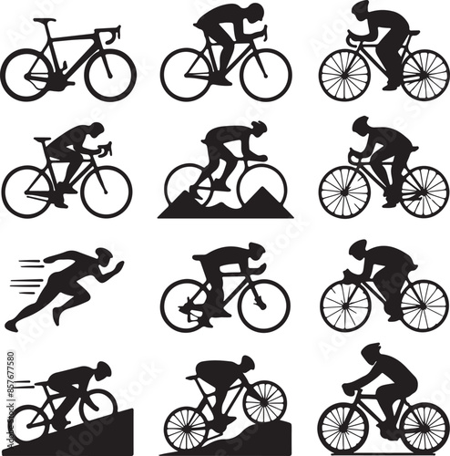 Bicycle Silhouette Vector Icons - Dynamic Cycling Black Silhouettes Collection