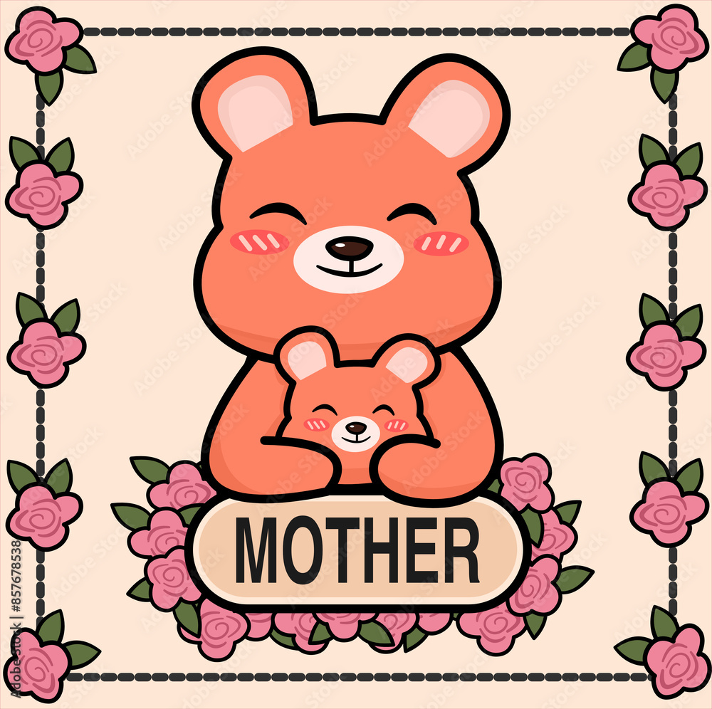Cute momma teddy bear holding cute child flat cartoon illustration vector. Animal pet celebrating Mother’s Day icon isolated premium. Flat cartoon style. Cute momma teddy bear holding cute child flat cartoon illustration vector. Animal pet celebrating Mother’s Day icon isolated premium. Flat cartoon style.