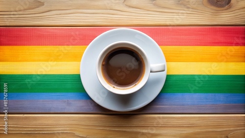 Freedom day with mornig coffee, symbol of the LGBT pride community. rainbows, icon colors concept.