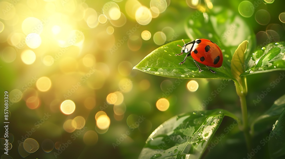 A beautiful ladybug on a leaf the picture has a lot of space for text A beautiful ladybug on a leaf the picture has a lot of space for text