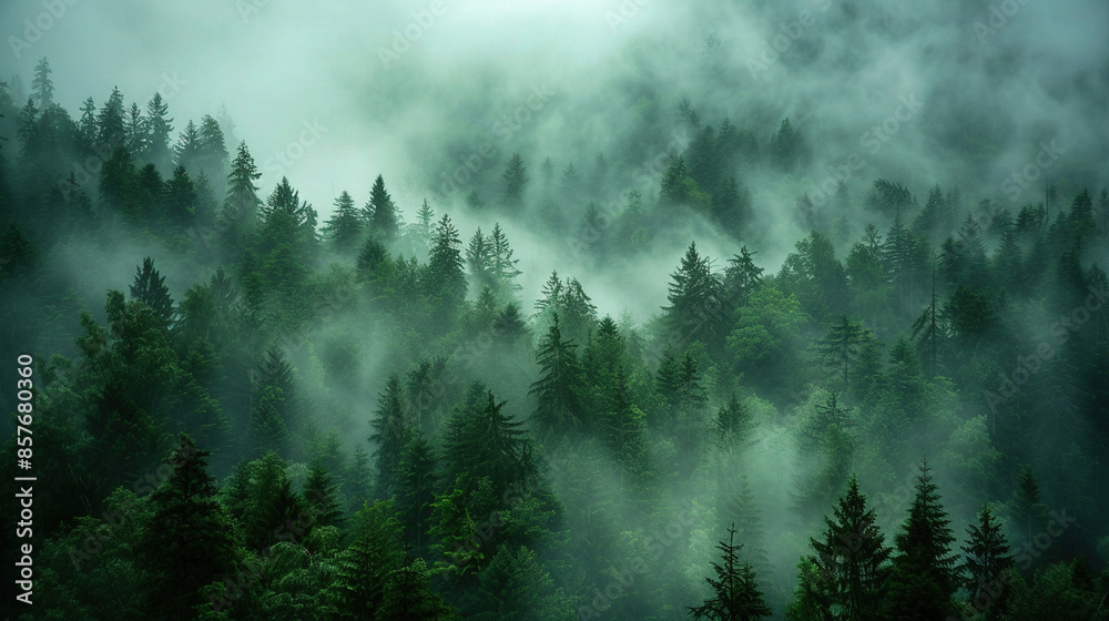 the view of tropical rain forest with mist the view of tropical rain forest with mist