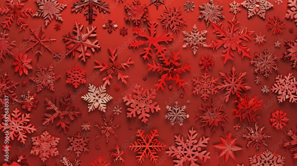 A red background with snowflakes scattered across it. Generate AI image A red background with snowflakes scattered across it. Generate AI image