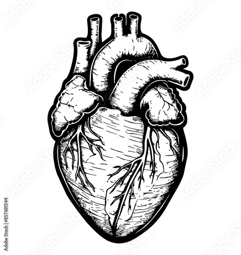 heart organ engraving black and white outline