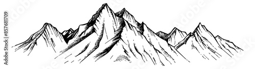 mountain engraving black and white outline