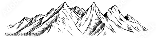 mountain engraving black and white outline