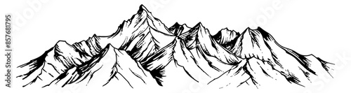 mountain engraving black and white outline