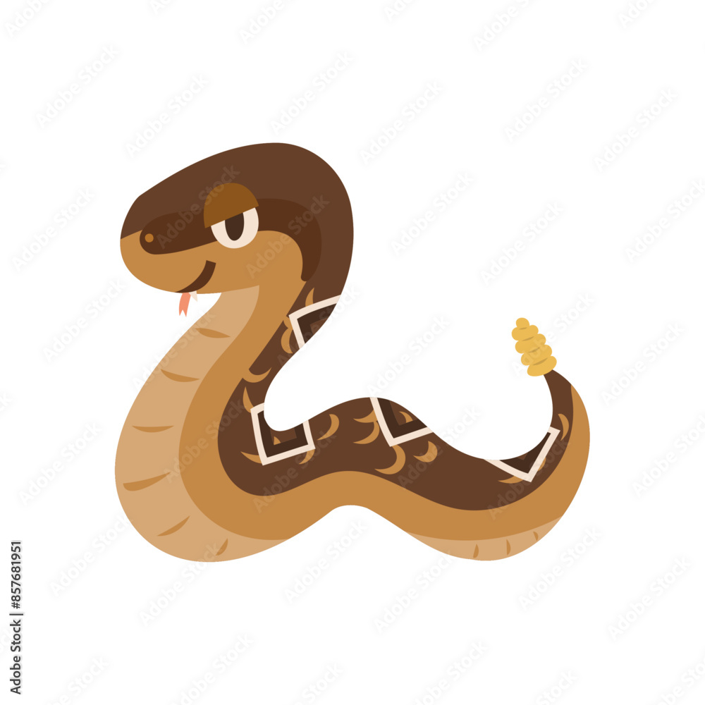 Fototapeta premium 舌を出すガラガラヘビ。フラットなベクターイラスト。 Rattlesnake sticking out its tongue. Flat vector illustration.
