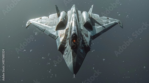 Modern military fighter jet, advanced stealth technology, flying through clear skies, raw style, sharp and detailed photo