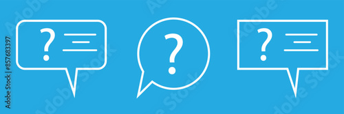 Set of message boxs with question mark icons. Help symbol, question mark, faq signs. Vector illustration. EPS 10