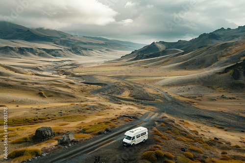 Scenic Mountain Road Trip with Camper Van in Green Valley photo