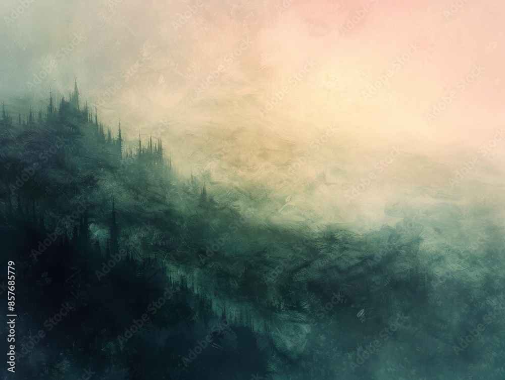Misty landscape at dawn with a silhouette of a distant castle. Serene mood with a touch of mystery, enhancing a peaceful visual experience. Misty landscape at dawn with a silhouette of a distant castle. Serene mood with a touch of mystery, enhancing a peaceful visual experience.