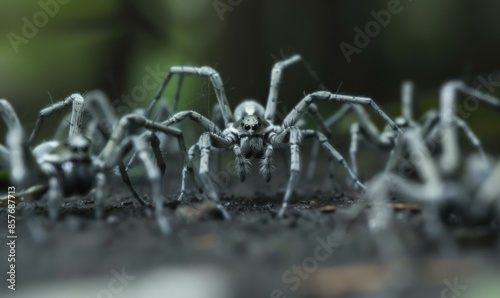 Wolf spiders are one of the most common types of spiders found in North America. AI. photo
