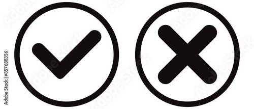 checkmark and x or confirm and deny line art icon for apps and websites. buttons isolated on a white background. vector illustration.
 photo