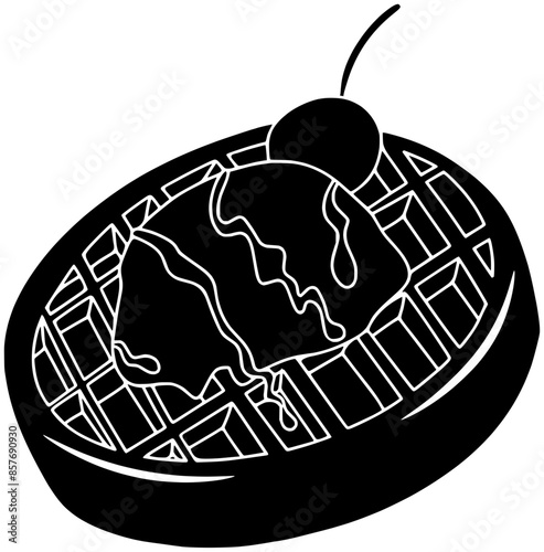 dessert illustration sweet silhouette food logo cafe icon waffles outline waffle breakfast chocolate dish snack cream pastry bake homemade shape crispy meal fruit for vector graphic background