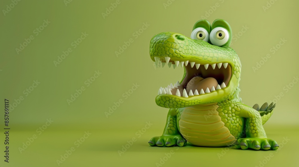 Fototapeta premium Cute cartoon moose is excited and shocked, isolated on green background. 3D illustration.