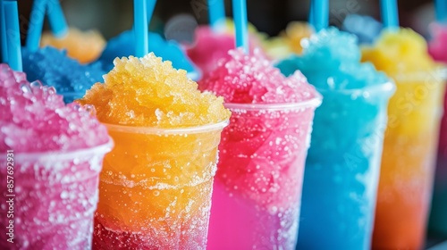 Kool-Aid slushies in a spectrum of bright colors, icy and thirst-quenching, perfect for curing thirst fast, raw and detailed style
