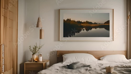 Minimalist Bedroom With Lake View Generative AI