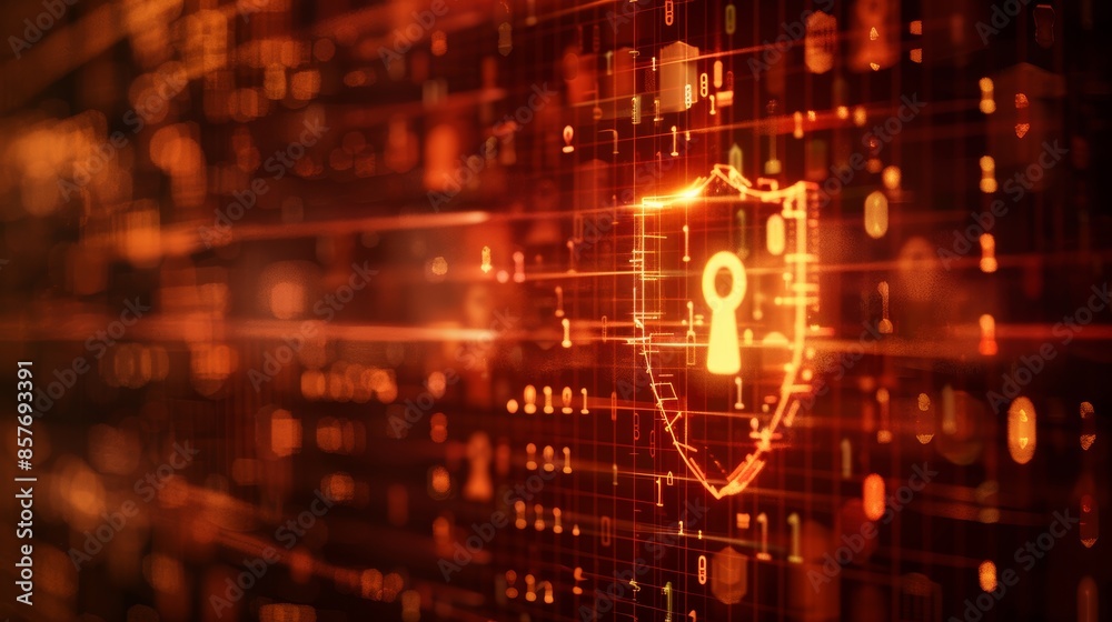 Obraz premium Cyber ​​security system concept, Keyhole icon on digital data background.