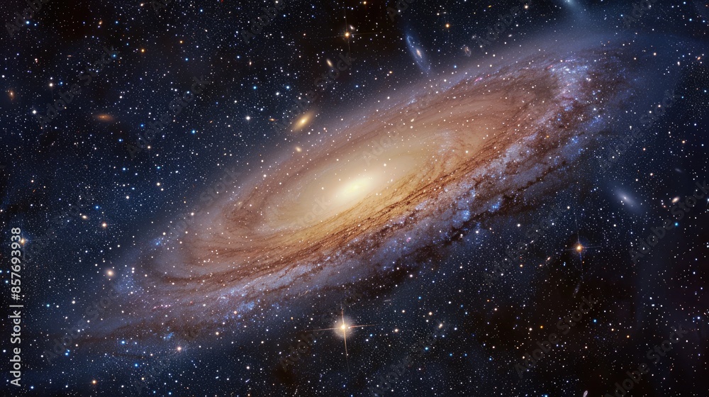 Fototapeta premium a spiral galaxy with the center glowing in the outer space