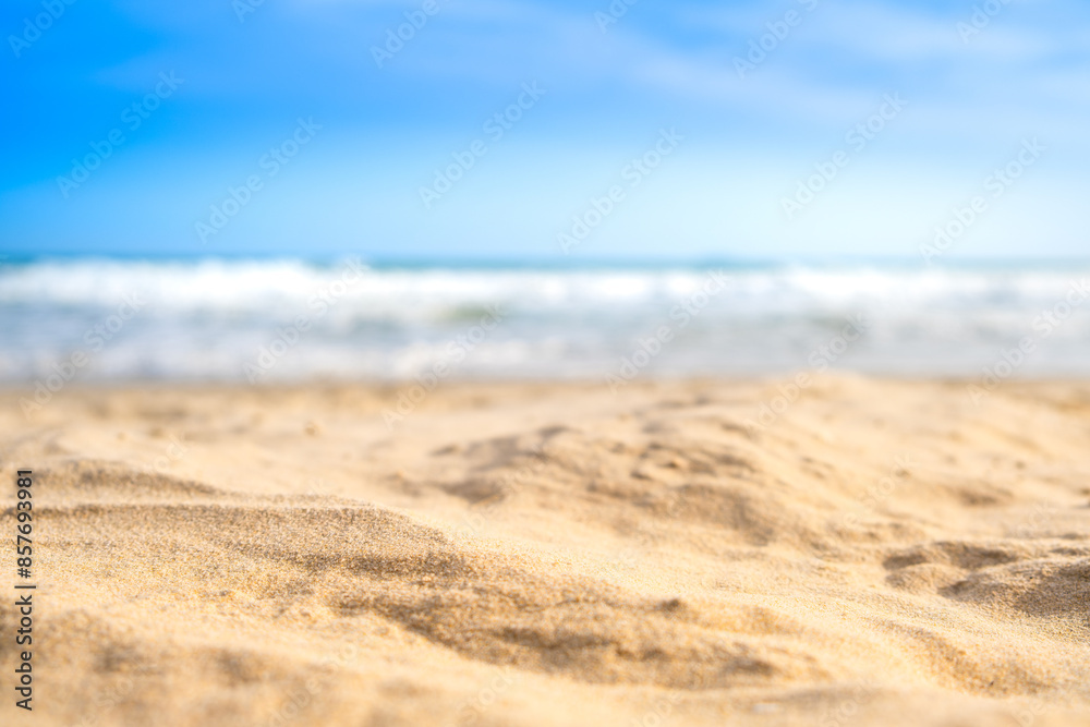 Nature of the beach and sea Summer with sunshine, sandy beaches, clear blue waters sparkling against the blue sky. On an island with good ecology and environment Background for summer vacation concept Nature of the beach and sea Summer with sunshine, sandy beaches, clear blue waters sparkling against the blue sky. On an island with good ecology and environment Background for summer vacation concept