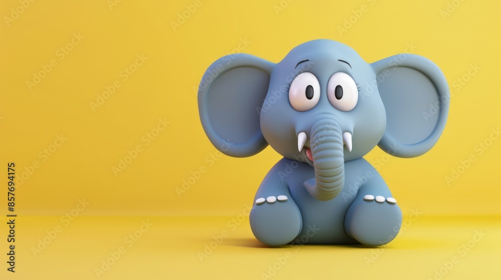 Cute cartoon elephant is excited and shocked, isolated on yellow background. 3D illustration. Cute cartoon elephant is excited and shocked, isolated on yellow background. 3D illustration.