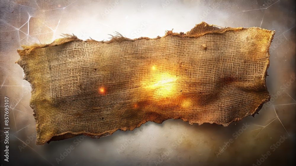Fototapeta premium A piece of torn burlap on a white background, perfect for a rustic or vintage-themed design project, burlap, texture, torn, fabric, white background, canvas, packing material, natural, rough