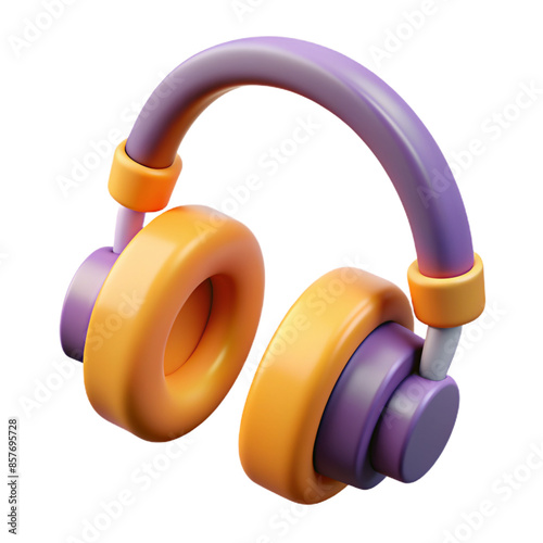 headphone headset earphone cartoon 3d rendering illustration, isolated on transparent background