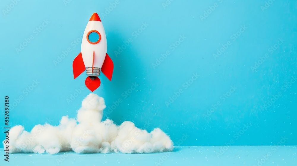 Bright light bulbs shoot like rockets in the sky and darkness. The concept of innovation and energy Bright light bulbs shoot like rockets in the sky and darkness. The concept of innovation and energy
