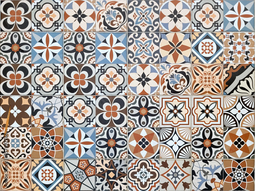 Different ceramic tiles with mediterranean style patterns