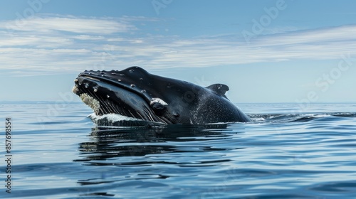 Surface-breathing North Atlantic Right Whale, a gentle sea giant. photo