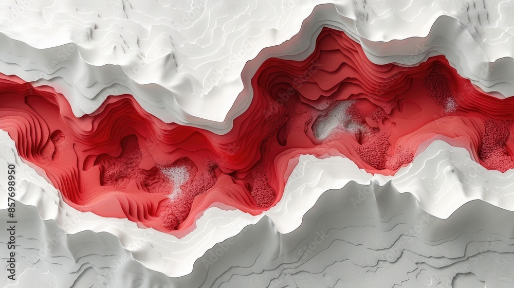 Fototapeta premium Red and white abstract background dynamic papercut layers,