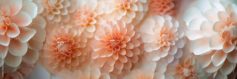 Dahlia flowers in peach tones. Peach floral banner design for wedding, greeting card, web background with copy space. Valentine, Mother's and Women's day concept. Dahlia flowers in peach tones. Peach floral banner design for wedding, greeting card, web background with copy space. Valentine, Mother's and Women's day concept.