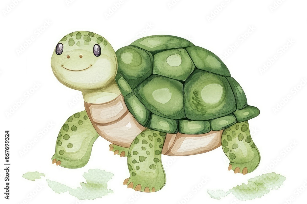 Obraz premium Illustration of cute turtle in watercolor style isolated on background
