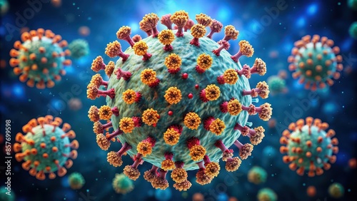 Microscopic image of H5N1 avian influenza virus showcasing the intricate details and importance of understanding and combating infectious diseases , virus, avian, influenza, H5N1, microscopic photo
