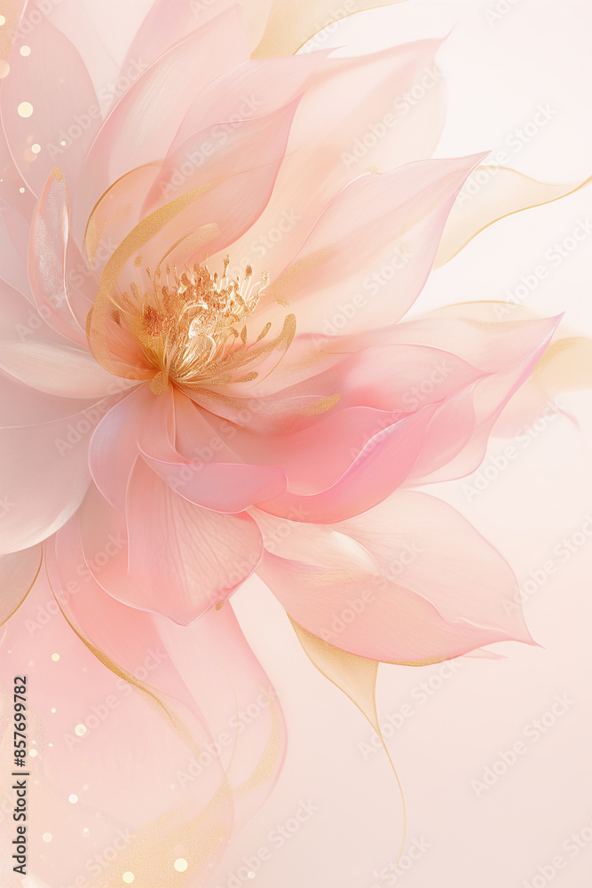 Fototapeta premium Abstract peach flower and gold foil fluid art. Modern liquid marble design for creative backgrounds and wallpapers. Image for use in interior design with copy space.