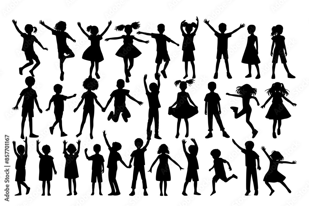 Fototapeta premium Vector illustration of children in a silhouetted style.