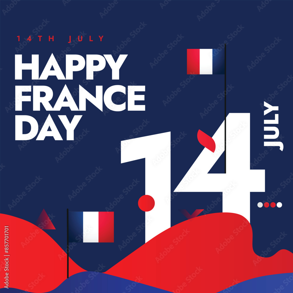 14th July France National Day. Bastille Day celebration banner, social ...