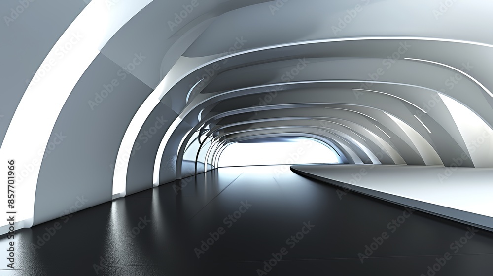 Obraz premium Sleek Modern Architecture Abstract Background with Futuristic Curved Shapes and Lines