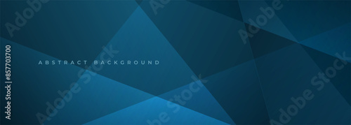 Blue modern abstract wide banner with geometric shapes. Dark blue abstract background. Vector illustration