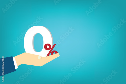 Hand show zero percent. Interest rate financial and mortgage rates concept.	