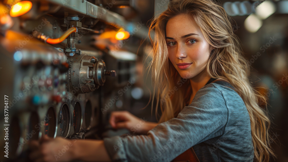 woman creating a black tech pants in the sueing machine.generative ai woman creating a black tech pants in the sueing machine.generative ai
